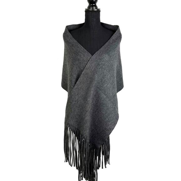 Lucky Brand Solid Gray Wide Winter Scarf Fringe Neutral Super Soft Unisex 14x14 - Picture 4 of 9